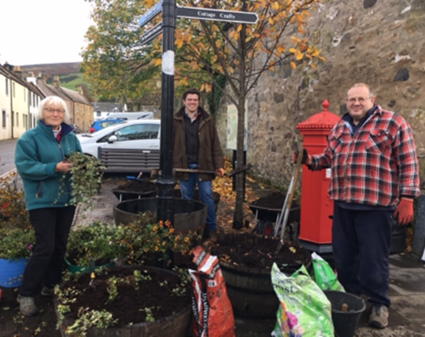 Our Planting Group brightening up the Cross Wynd / High Street corner